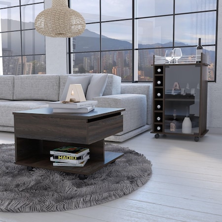 Tuhome Riverside 2 Piece Living Room Set, Bar Cart, Coffee Table, Espresso CLIV36